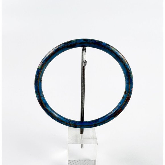 Vintage Chinese Blue Cloisonne Enamel Floral Round Bangle Bracelet - Picture 2 of 7